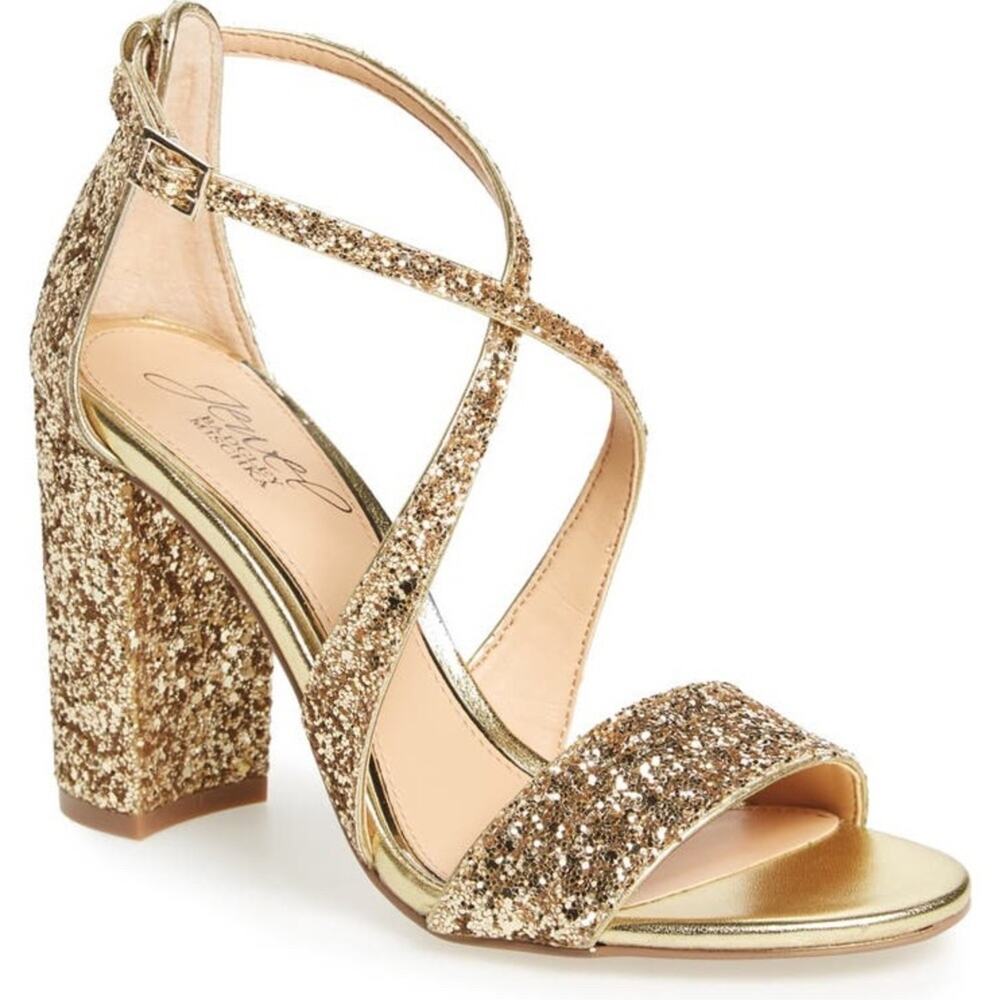 Badgley Mischka Cook Block Heel Glitter Sandal Size 7.5 New